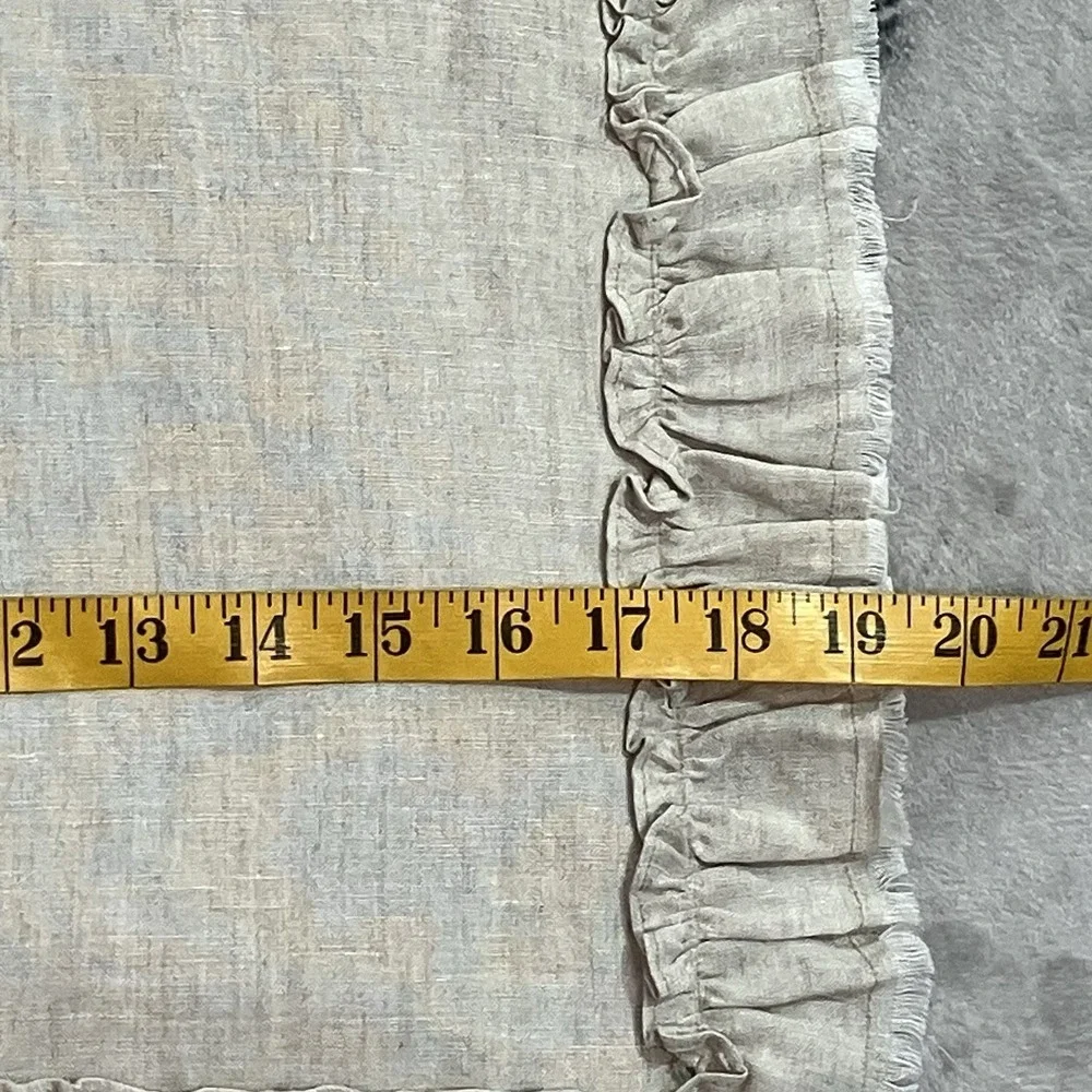 Pure Luxury Linen Ruffle Table Runner Natural Beige 100% Linen Cotton Back 19x70